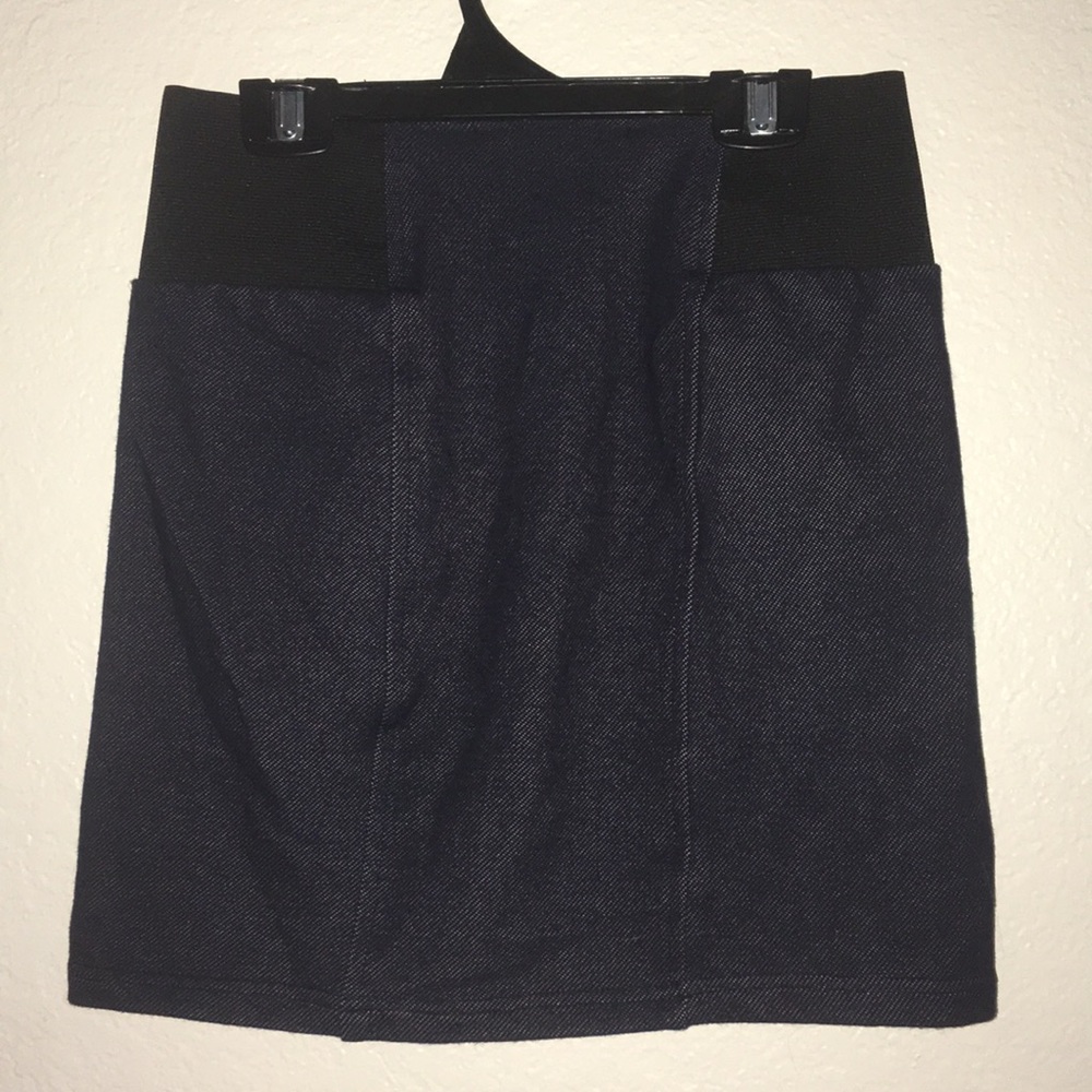 Dark Stretch Denim-Look Miniskirt w/ Black Accent